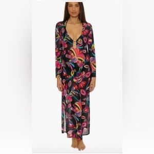 Trina Turk Black Floral Mesh Swim Coverup Medium NWT